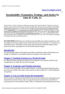 Sustainabilty: Economics, Ecology, and Justice