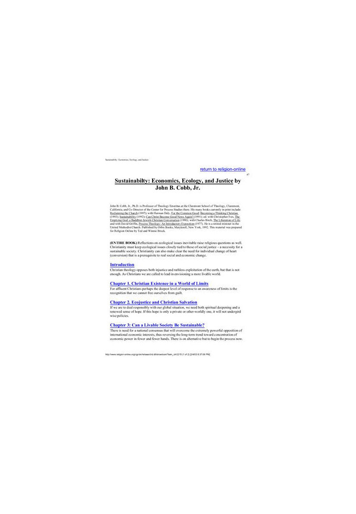 Sustainabilty: Economics, Ecology, and Justice
