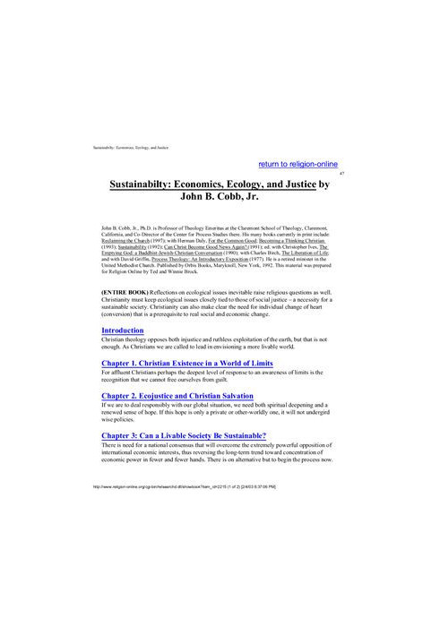 Sustainabilty: Economics, Ecology, and Justice