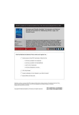 Emerging and Readily Available Technologies and National Security : A Framework for Addressing Ethical, Legal, and Societal I