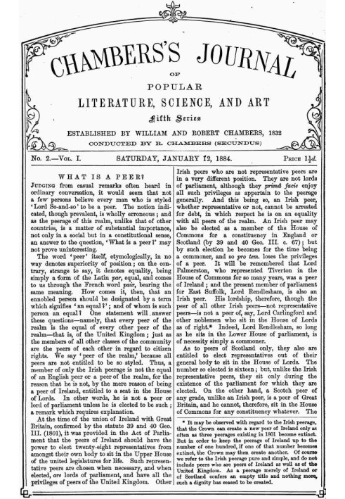 Журнал популярної літератури, науки та мистецтва Чемберса, п’ята серія, № 2, том. I, 12 січня 1884 року